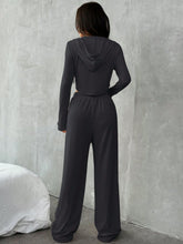 Women's Casual Cropped Hoodie And Cinched Waist Zipper Closure Long Pants Sports Suit